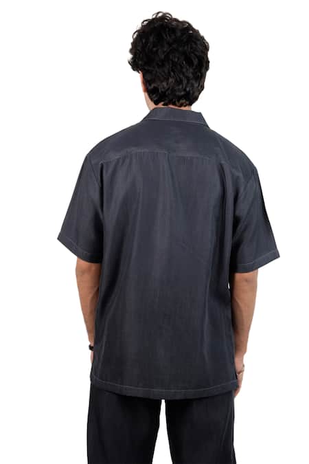 Raw & Rustic By Niti Bothra Black Denim Asymmetric Patchwork Shirt 