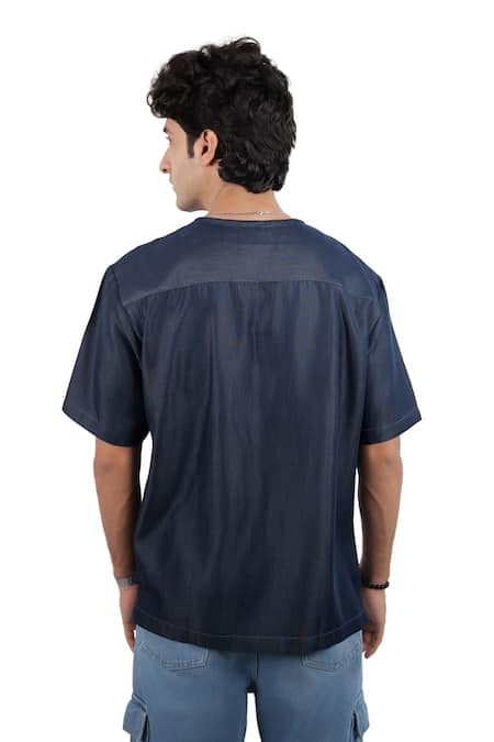 Raw & Rustic By Niti Bothra Dark Blue Denim Abstract Patchwork T-Shirt 