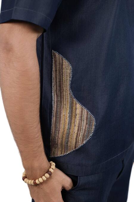 Buy_Raw & Rustic By Niti Bothra_Navy Tencel, Denim Patchwork Dark Blue Artisanal T-shirt _Online_at_Aza_Fashions