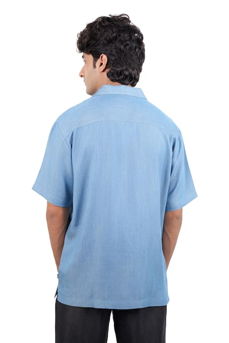 Raw & Rustic By Niti Bothra Light Blue Denim Abstract Kantha Patchwork Shirt 