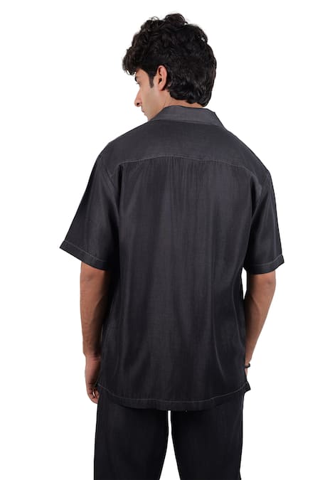 Raw & Rustic By Niti Bothra Black Denim Cloud Zipper Patchwork Shirt 