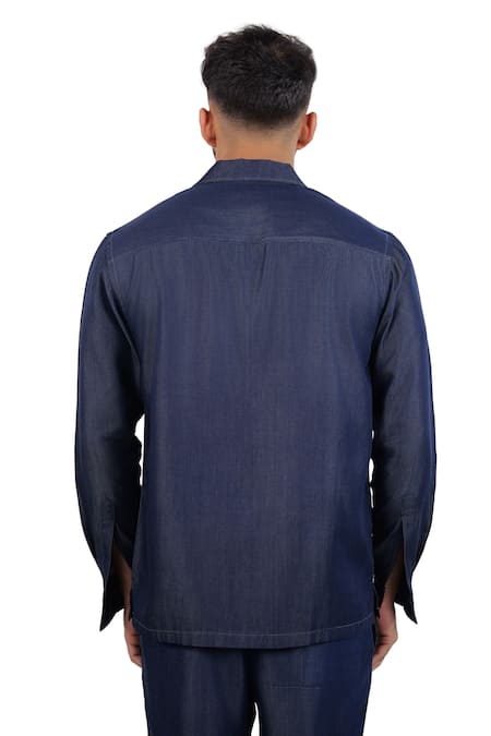 Raw & Rustic By Niti Bothra Dark Blue Denim Rust Panel  Patchwork Shacket 