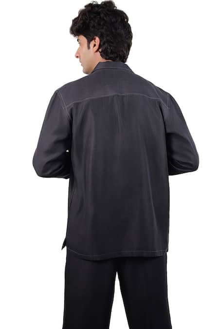 Raw & Rustic By Niti Bothra Black Denim Kantha Patchwork Shacket 