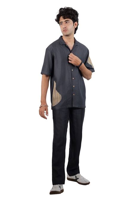 Raw & Rustic By Niti Bothra_Black Tencel, Denim Patchwork Artisanal Shirt _Online_at_Aza_Fashions