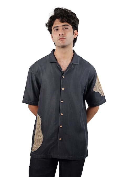 Raw & Rustic By Niti Bothra Black Denim Artisanal Patchwork Shirt 