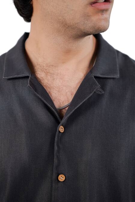 Raw & Rustic By Niti Bothra_Black Tencel, Denim Patchwork Artisanal Shirt _at_Aza_Fashions