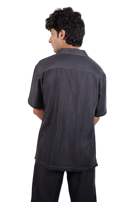 Raw & Rustic By Niti Bothra Black Denim Vintage Patchwork Shirt 