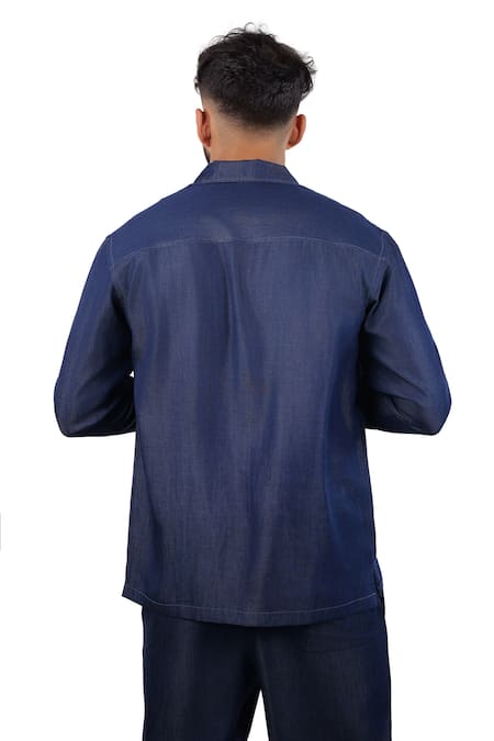 Raw & Rustic By Niti Bothra Dark Blue Denim River Flow Patchwork Shacket 