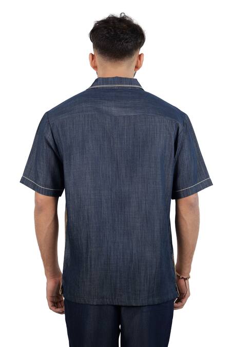 Raw & Rustic By Niti Bothra Dark Blue Denim Urban Patchwork Shirt 