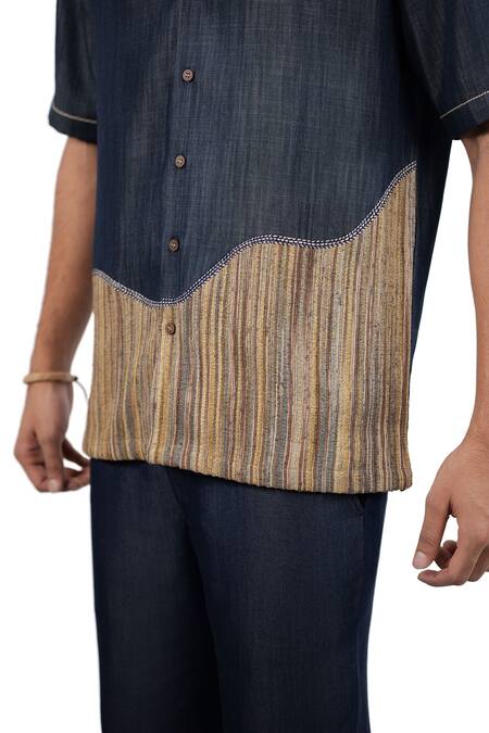 Buy_Raw & Rustic By Niti Bothra_Navy Tencel, Denim Patchwork Dark Blue Urban Shirt _Online_at_Aza_Fashions