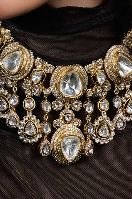 Joules By Radhika Gold Plated Pearls, Stones Regal Allure Mesh Bracelet Online at Aza Fashions Joules By Radhika_Gold Plated Pearls, Stones Regal Allure Mesh Bracelet _Online_at_Aza_Fashions