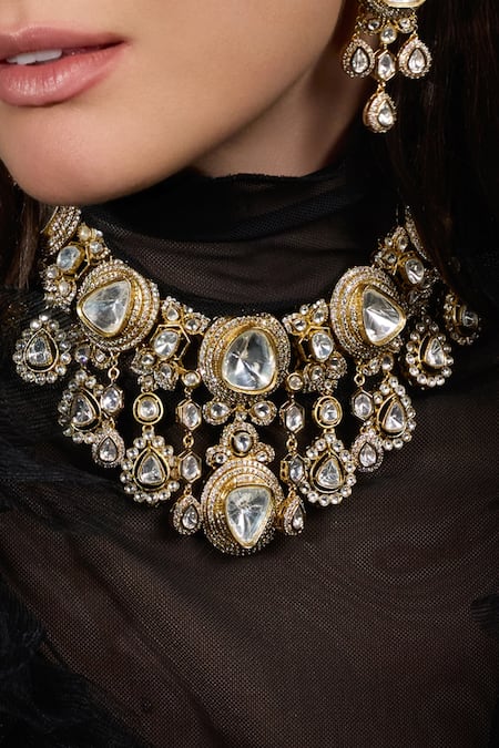 Shop Joules By Radhika Gold Plated Pearls, Stones Regal Allure Mesh Bracelet Online at Aza Fashions Shop_Joules By Radhika_Gold Plated Pearls, Stones Regal Allure Mesh Bracelet _Online_at_Aza_Fashions