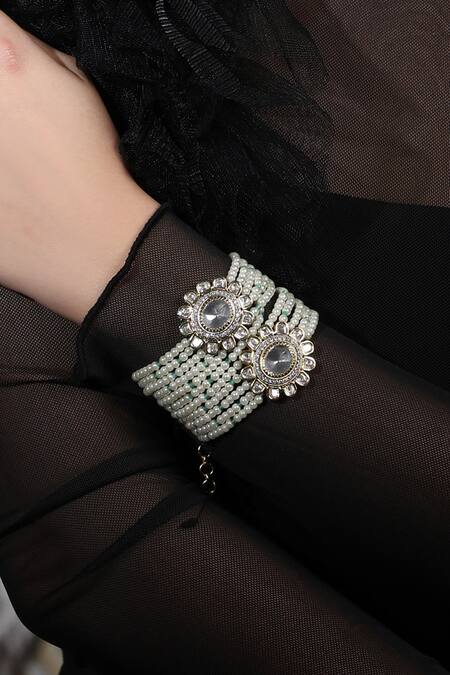 Joules By Radhika_Green Beads, Crystals, Stones Luxe Halo Beaded Bracelet _Online_at_Aza_Fashions