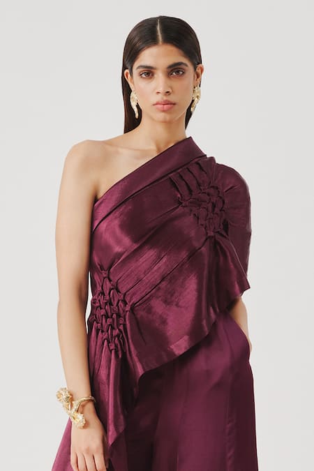 Aroka_Burgundy Modal, Satin Soiree Pant _Online_at_Aza_Fashions