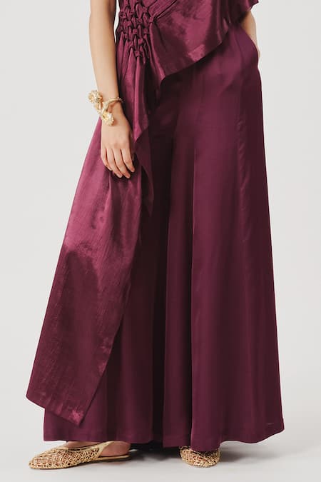 Shop_Aroka_Burgundy Modal, Satin Soiree Pant _Online_at_Aza_Fashions
