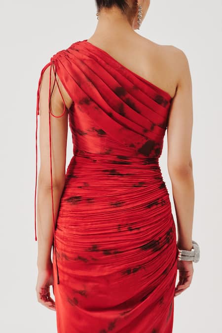 Shop_Aroka_Red Modal, Satin One Shoulder Rosie Draped Dress _Online_at_Aza_Fashions
