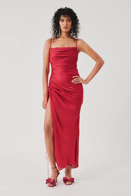 Aroka Red Modal, Satin Cowl Neck Cherry Dress 