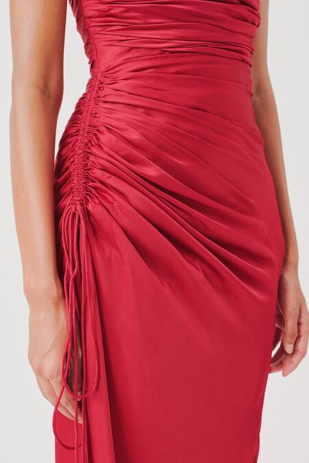 Buy_Aroka_Red Modal, Satin Cowl Neck Cherry Dress _Online_at_Aza_Fashions