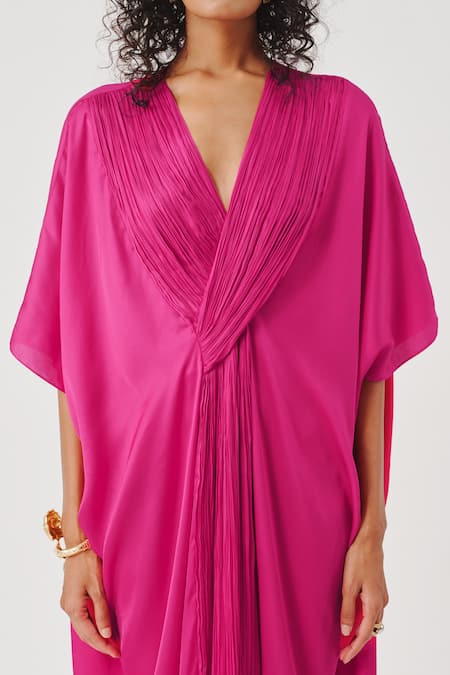 Buy_Aroka_Fuchsia Modal, Satin V-neck Regal Kaftan _Online_at_Aza_Fashions