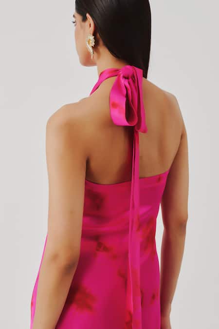 Buy_Aroka_Pink Modal, Satin Halter Neck Bellarose Dress _Online_at_Aza_Fashions