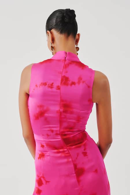 Aroka Pink Modal, Satin V-neck Kiara Draped Dress Online at Aza Fashions Aroka_Pink Modal, Satin V-neck Kiara Draped Dress _Online_at_Aza_Fashions