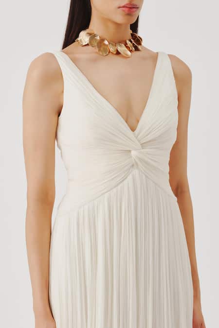 Buy_Aroka_Ivory Chiffon V-neck Dream Dress _Online_at_Aza_Fashions