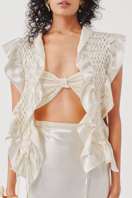 Aroka_Ivory Phoenix Mashru Bib _Online_at_Aza_Fashions
