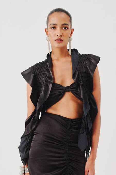 Buy_Aroka_Black Modal, Satin Bandeau Neck Mystery Top _Online_at_Aza_Fashions