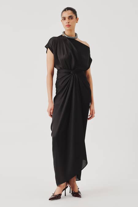 Aroka Black Modal, Satin One Shoulder Renaissance Blouse 