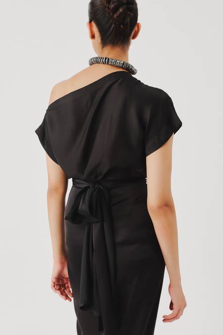 Aroka_Black Modal, Satin One Shoulder Renaissance Blouse _Online_at_Aza_Fashions