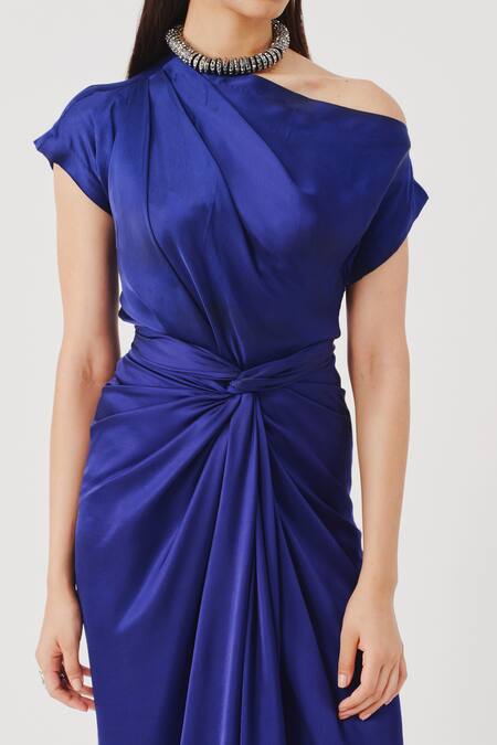 Buy_Aroka_Blue Modal, Satin One Shoulder Renaissace Blouse _Online_at_Aza_Fashions