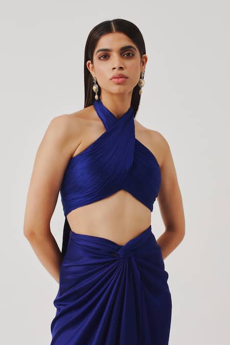 Buy_Aroka_Blue Modal, Satin Halter Neck Hope Top _Online_at_Aza_Fashions