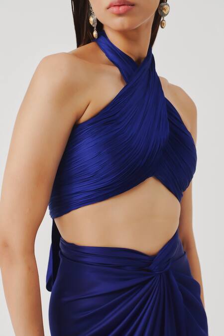 Shop_Aroka_Blue Modal, Satin Halter Neck Hope Top _Online_at_Aza_Fashions