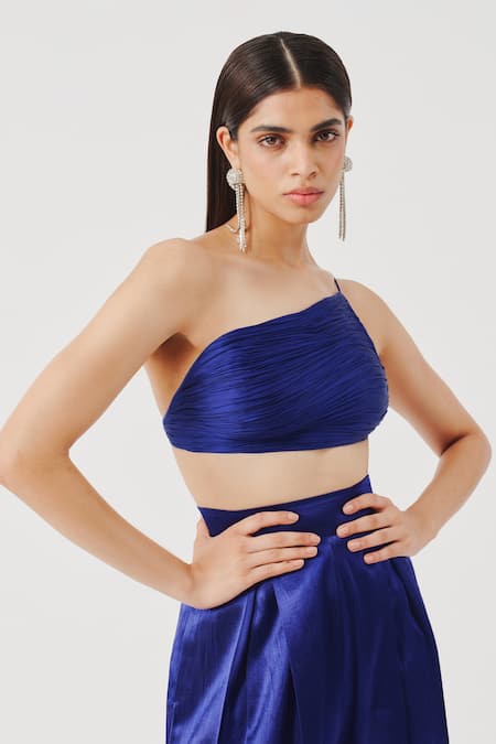 Aroka_Blue Modal, Satin One Shoulder Hydra Asymmetric Top _Online_at_Aza_Fashions