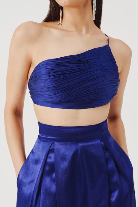 Shop_Aroka_Blue Modal, Satin One Shoulder Hydra Asymmetric Top _Online_at_Aza_Fashions