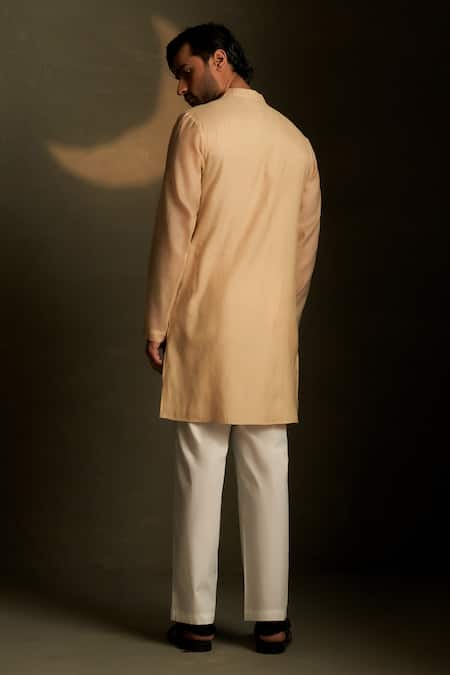 Shop Charkhee Beige Chanderi, Voile, Poplin Embroidery Mul Kurta With Pant at Aza Fashions Shop_Charkhee_Beige Chanderi, Voile, Poplin Embroidery Mul Kurta With Pant _at_Aza_Fashions