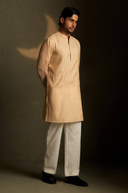Buy Charkhee Beige Chanderi, Voile, Poplin Embroidery Mul Kurta With Pant Online at Aza Fashions Buy_Charkhee_Beige Chanderi, Voile, Poplin Embroidery Mul Kurta With Pant _Online_at_Aza_Fashions