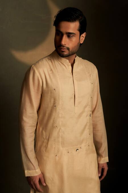 Buy Charkhee Beige Chanderi, Voile, Poplin Embroidery Mul Kurta And Bundi Set Online at Aza Fashions Buy_Charkhee_Beige Chanderi, Voile, Poplin Embroidery Mul Kurta And Bundi Set _Online_at_Aza_Fashions