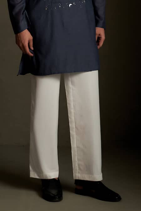 Charkhee Navy Chanderi, Voile, Poplin Embroidery Mul Kurta With Pant Online at Aza Fashions Charkhee_Navy Chanderi, Voile, Poplin Embroidery Mul Kurta With Pant _Online_at_Aza_Fashions