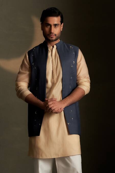 Shop Charkhee Beige Chanderi, Voile, Poplin Embroidery Mul Bundi Kurta Set Online at Aza Fashions Shop_Charkhee_Beige Chanderi, Voile, Poplin Embroidery Mul Bundi Kurta Set _Online_at_Aza_Fashions