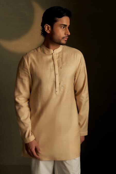 Buy Charkhee Beige Chanderi, Voile, Poplin Embroidery Mul Kurta With Pant Online at Aza Fashions Buy_Charkhee_Beige Chanderi, Voile, Poplin Embroidery Mul Kurta With Pant _Online_at_Aza_Fashions