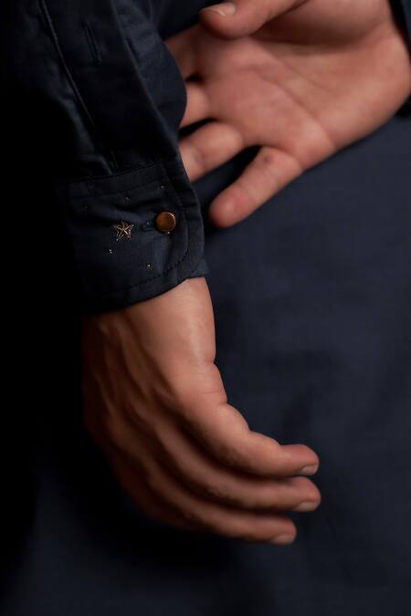 Charkhee Navy Chanderi, Voile, Poplin Embroidery Moon Pattern Kurta With Pant Online at Aza Fashions Charkhee_Navy Chanderi, Voile, Poplin Embroidery Moon Pattern Kurta With Pant _Online_at_Aza_Fashions