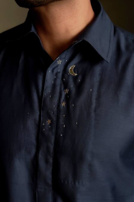 Charkhee Navy Chanderi, Voile, Poplin Embroidery Moon Pattern Kurta With Pant at Aza Fashions Charkhee_Navy Chanderi, Voile, Poplin Embroidery Moon Pattern Kurta With Pant _at_Aza_Fashions