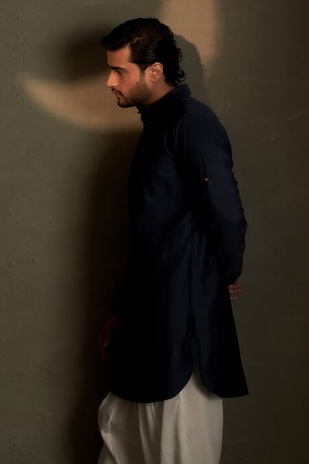 Buy Charkhee Navy Chanderi, Voile, Poplin Embroidery Moon Pattern Bundi Kurta Set Online at Aza Fashions Buy_Charkhee_Navy Chanderi, Voile, Poplin Embroidery Moon Pattern Bundi Kurta Set _Online_at_Aza_Fashions