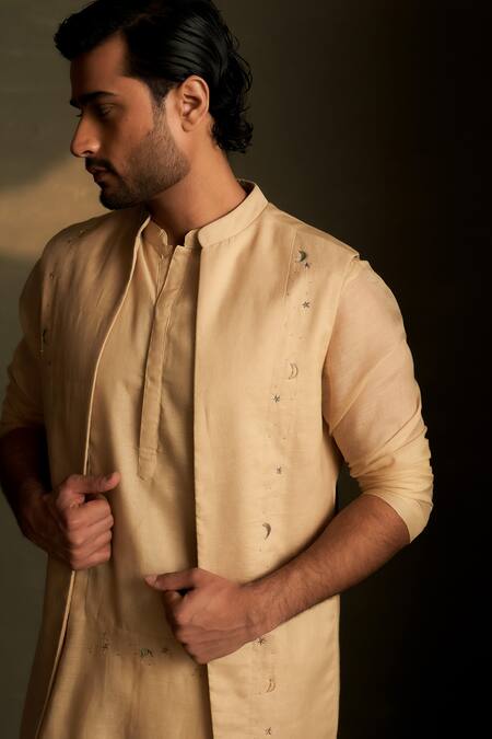 Buy Charkhee Beige Chanderi, Voile Embroidery Moon Pattern Bundi Online at Aza Fashions Buy_Charkhee_Beige Chanderi, Voile Embroidery Moon Pattern Bundi _Online_at_Aza_Fashions