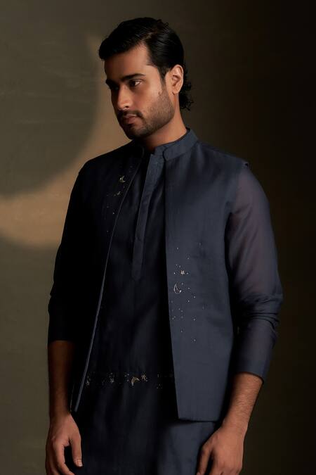 Buy Charkhee Blue Chanderi, Voile Embroidery Moon Pattern Bundi Online at Aza Fashions Buy_Charkhee_Blue Chanderi, Voile Embroidery Moon Pattern Bundi _Online_at_Aza_Fashions