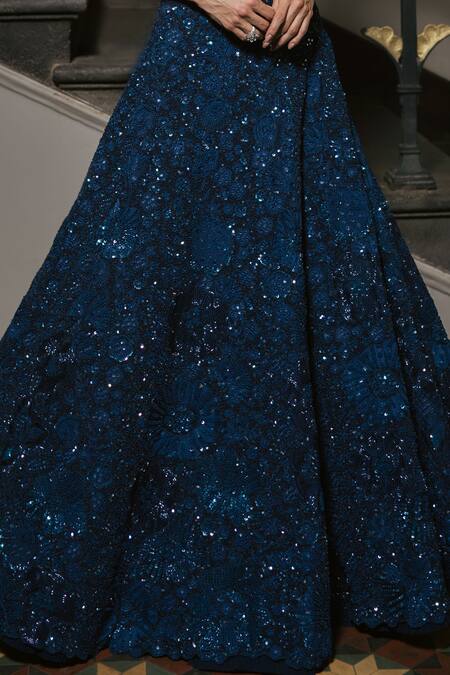 Mishru_Multi Color Organza Sequins, Embroidery Sweetheart Neck Helena Lehenga Set _Online_at_Aza_Fashions