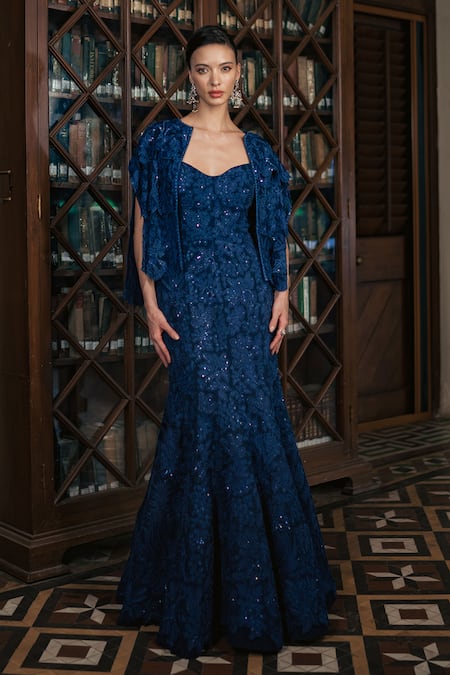 Mishru Aria Embroidered Gown & Cape Set 