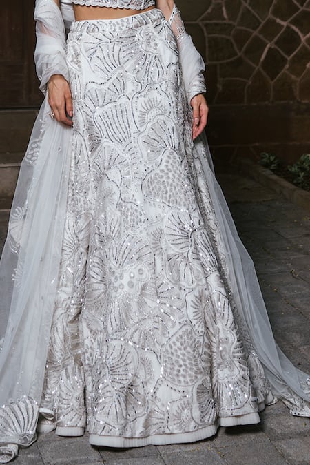 Shop_Mishru_Ivory Tulle Embroidery, Sequins, Zari Sweetheart Neck Maisie Corset And Skirt Set _Online_at_Aza_Fashions