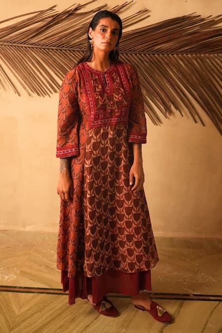 Myoho Ajrakh Print Kurta With Pant 